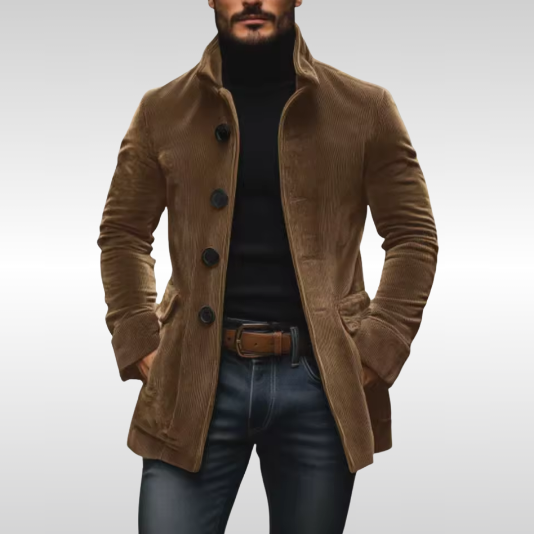 Ramón | Chaquetón de Pana Slim con Botones para Hombre - Marrón claro