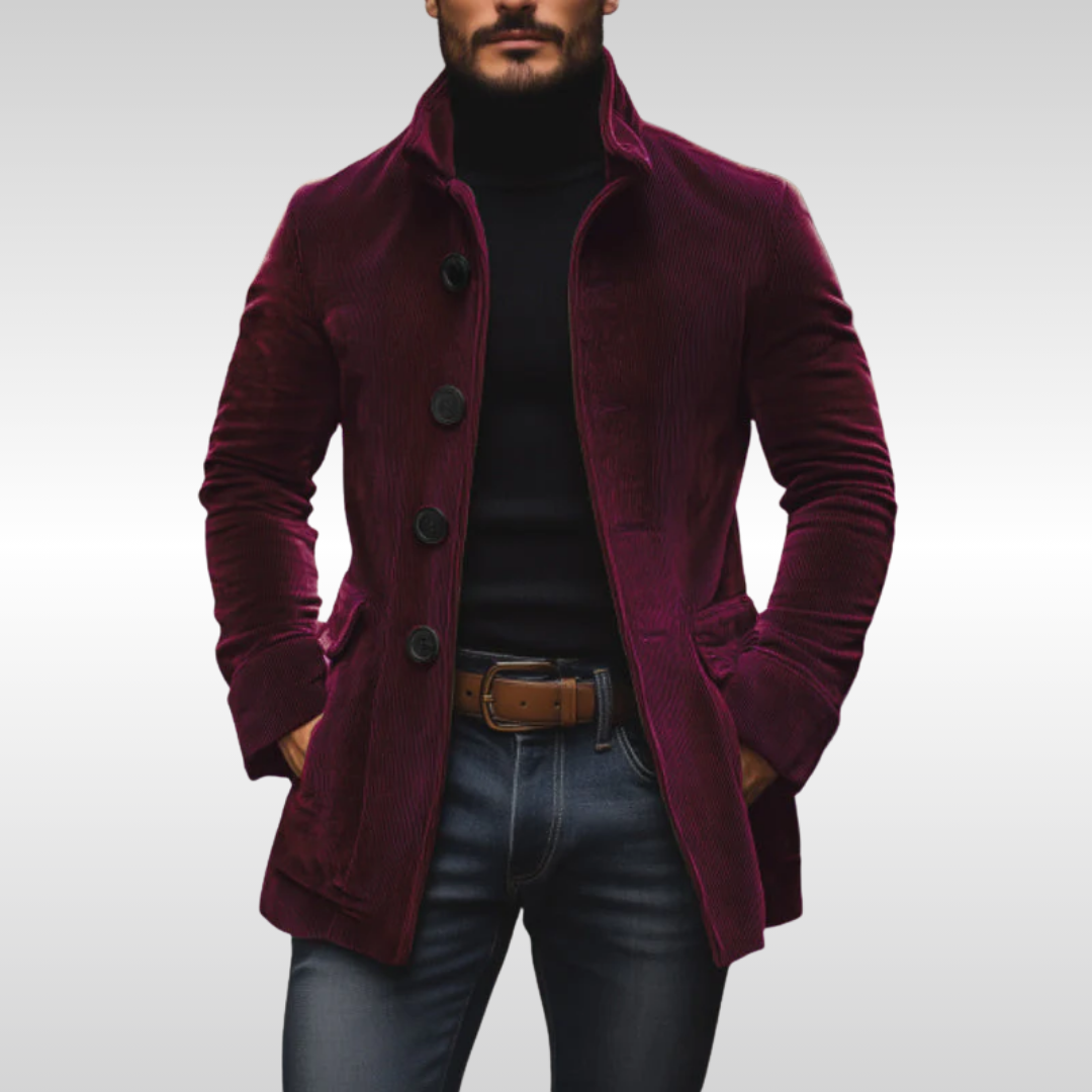 Ramón | Chaquetón de Pana Slim con Botones para Hombre - Burdeos