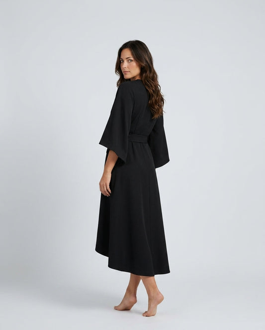 Rebeca | Vestido Largo Drapeado Asimétrico con Cinturón y Manga Capa - vista 2