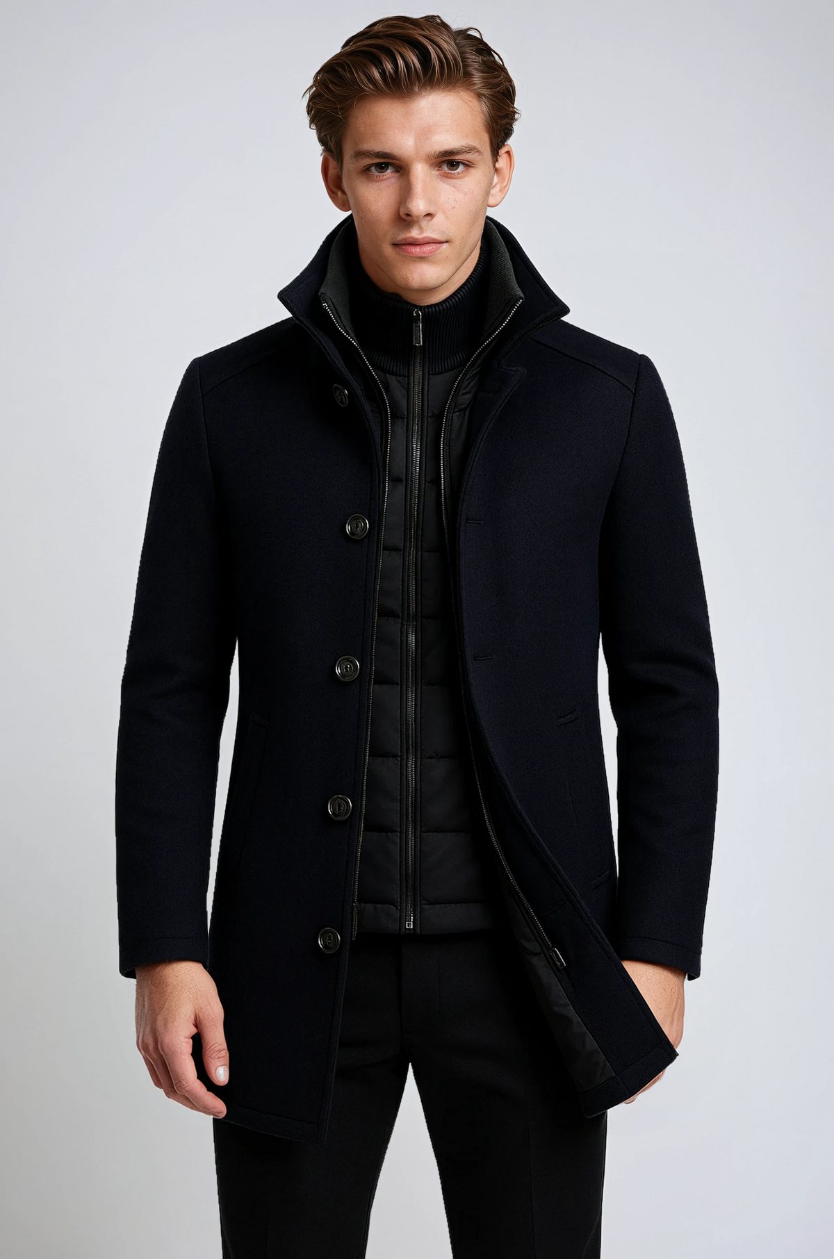 Remigio | Abrigo de Invierno para Hombre Tacto Lana con Cuello Alto - Azul marino