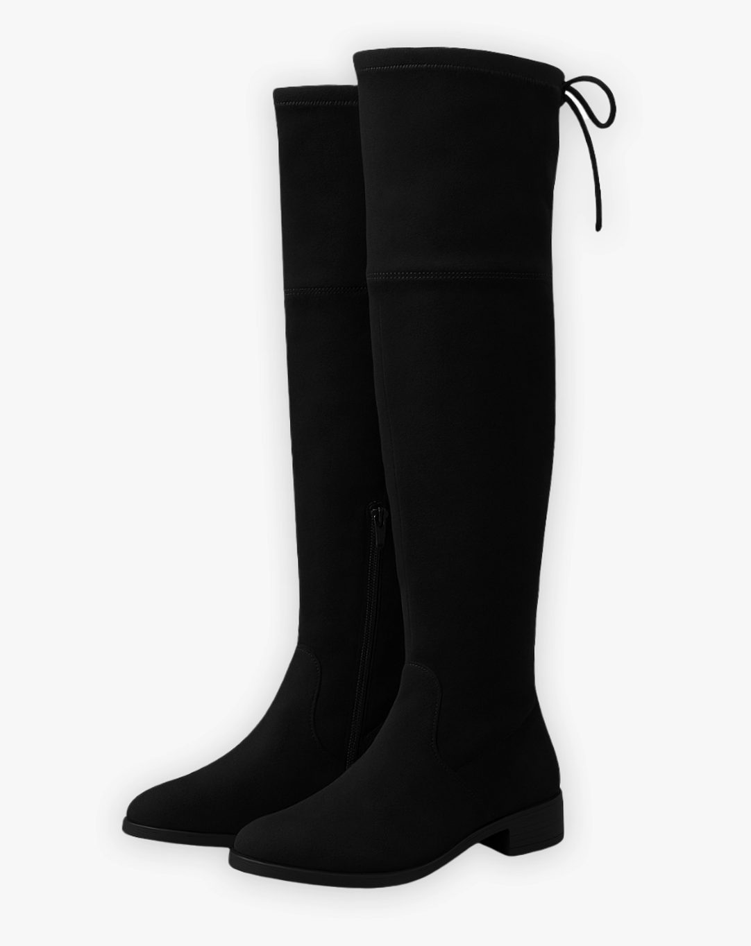 Reyes | Botas Mosqueteras Planas Efecto Ante con Cremallera Lateral - Negro