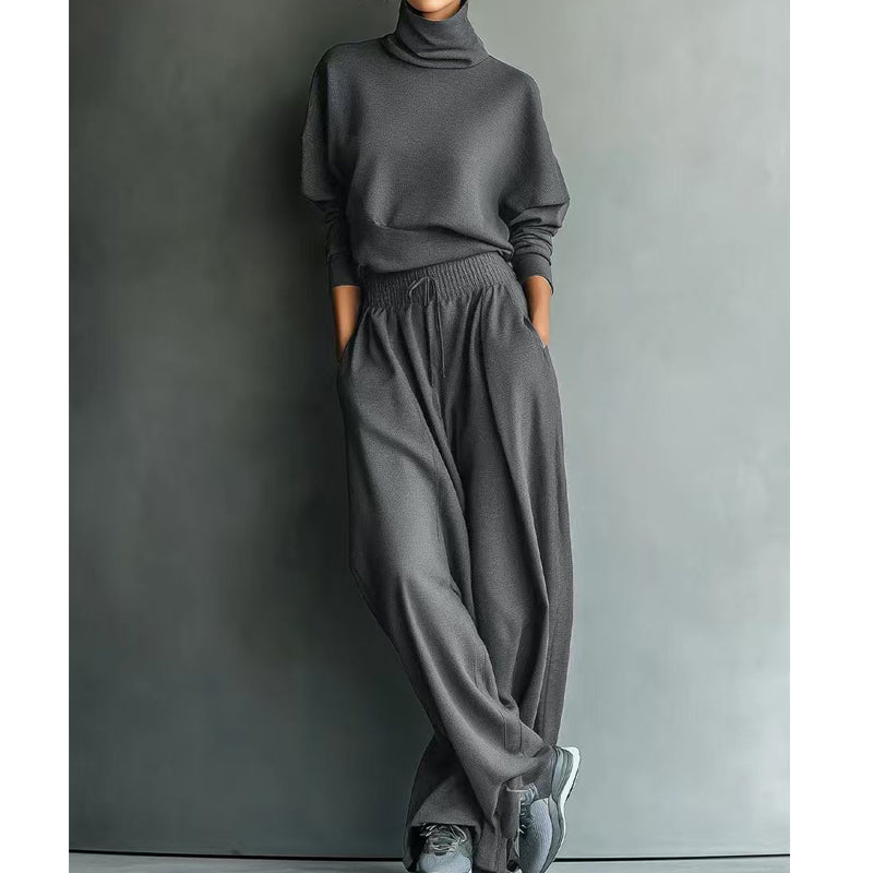 Conjunto de top de cuello alto y pantalón ancho para mujer