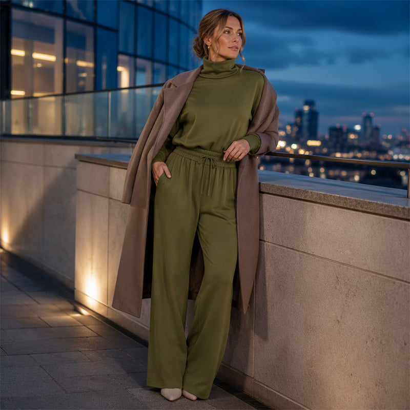 Conjunto de top de cuello alto y pantalón ancho para mujer