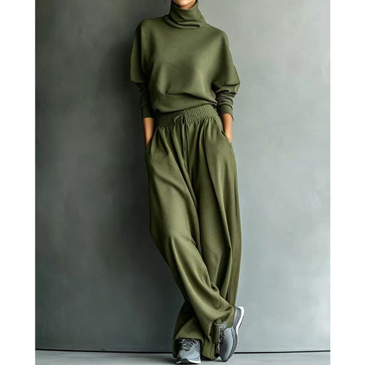 Conjunto de top de cuello alto y pantalón ancho para mujer