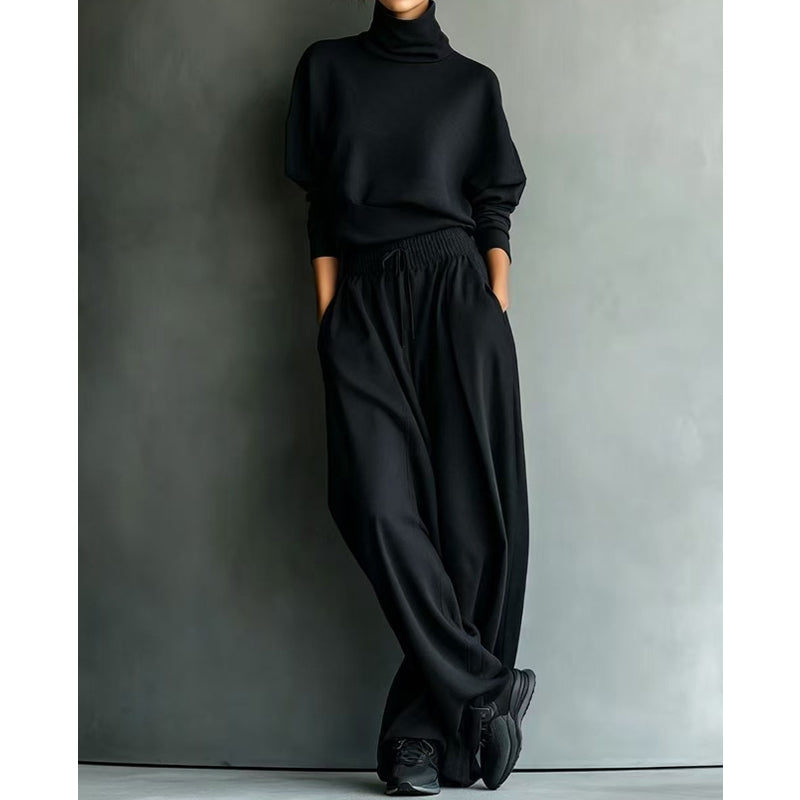 Conjunto de top de cuello alto y pantalón ancho para mujer