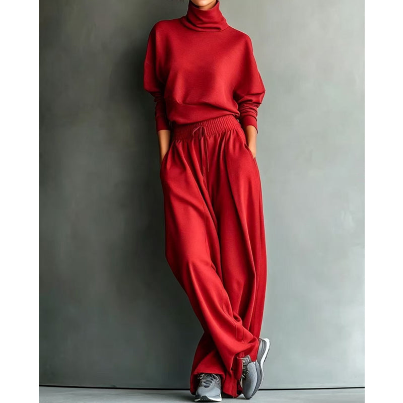 Conjunto de top de cuello alto y pantalón ancho para mujer