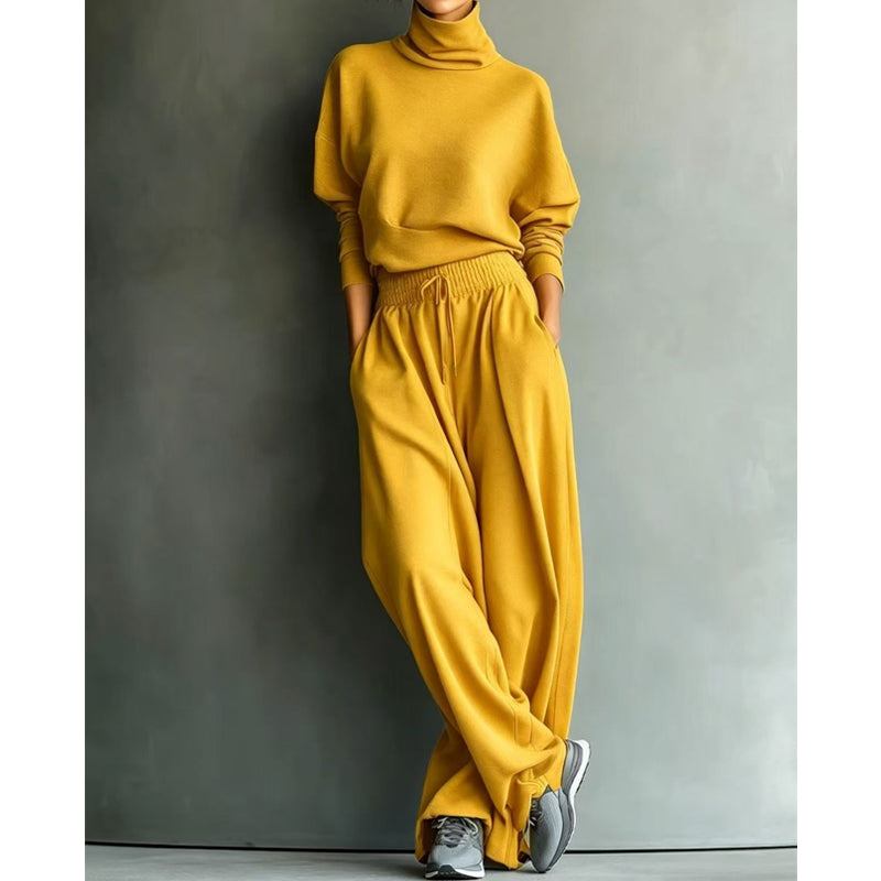 Conjunto de top de cuello alto y pantalón ancho para mujer