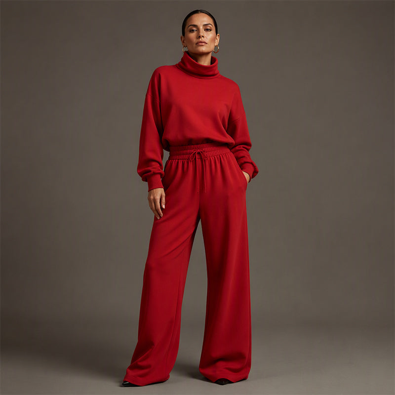 Conjunto de top de cuello alto y pantalón ancho para mujer