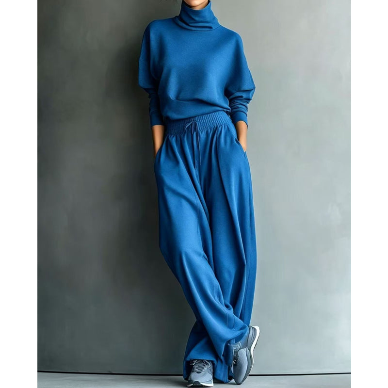 Conjunto de top de cuello alto y pantalón ancho para mujer