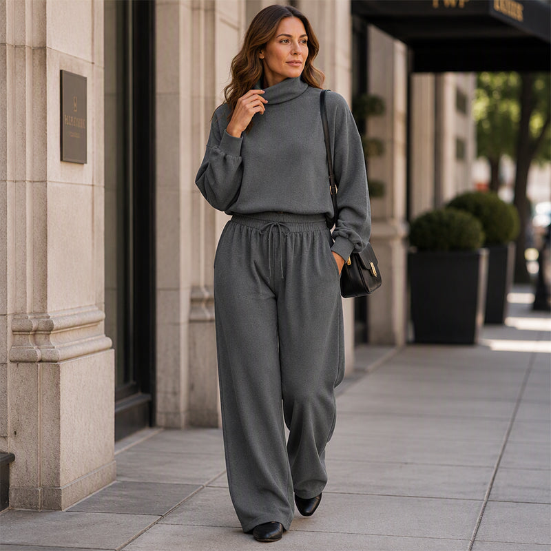 Conjunto de top de cuello alto y pantalón ancho para mujer