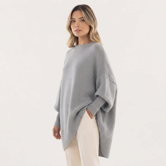 Jersey Oversize de Punto con Bajo Asimétrico y Cuello Redondo