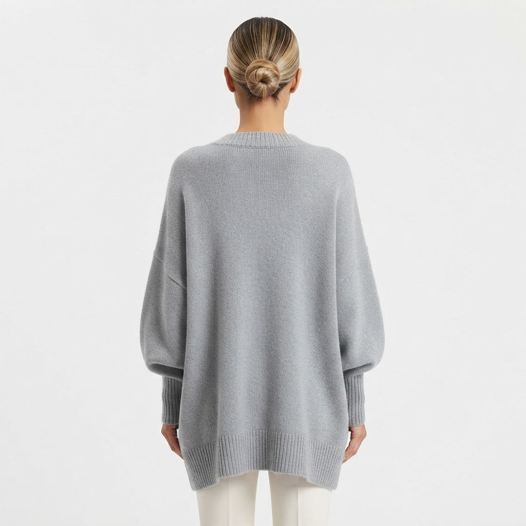 Jersey Oversize de Punto con Bajo Asimétrico y Cuello Redondo