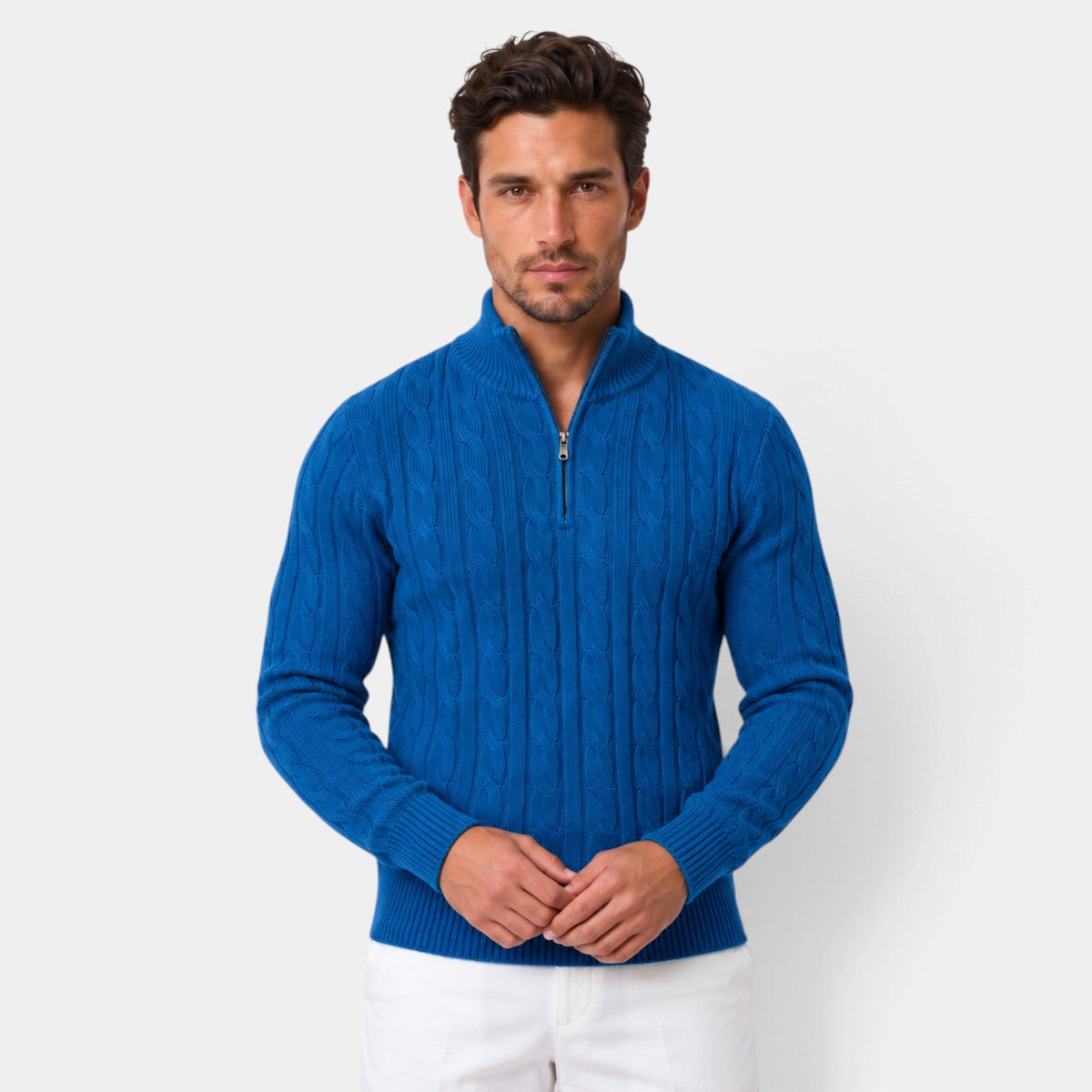 Rubén | Jersey de Ochos con Media Cremallera y Cuello Alto para Hombre - Azul Marino