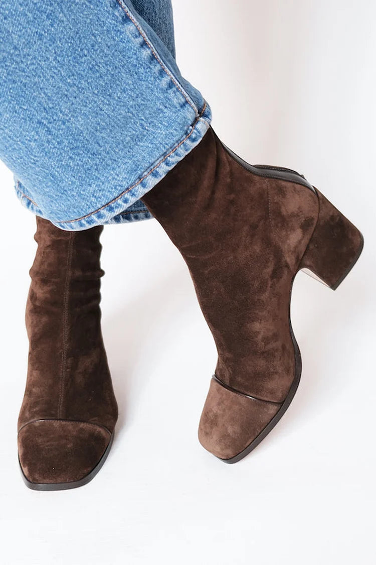 Sabela | Botines Calcetín Efecto Ante con Tacón Ancho - vista 4