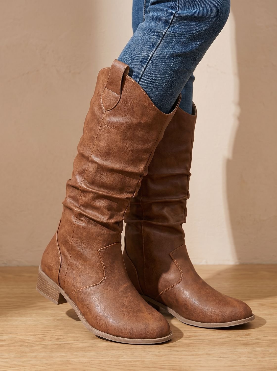 Sabina | Botas Altas Camperas de Caña Ancha Fruncida Efecto Piel