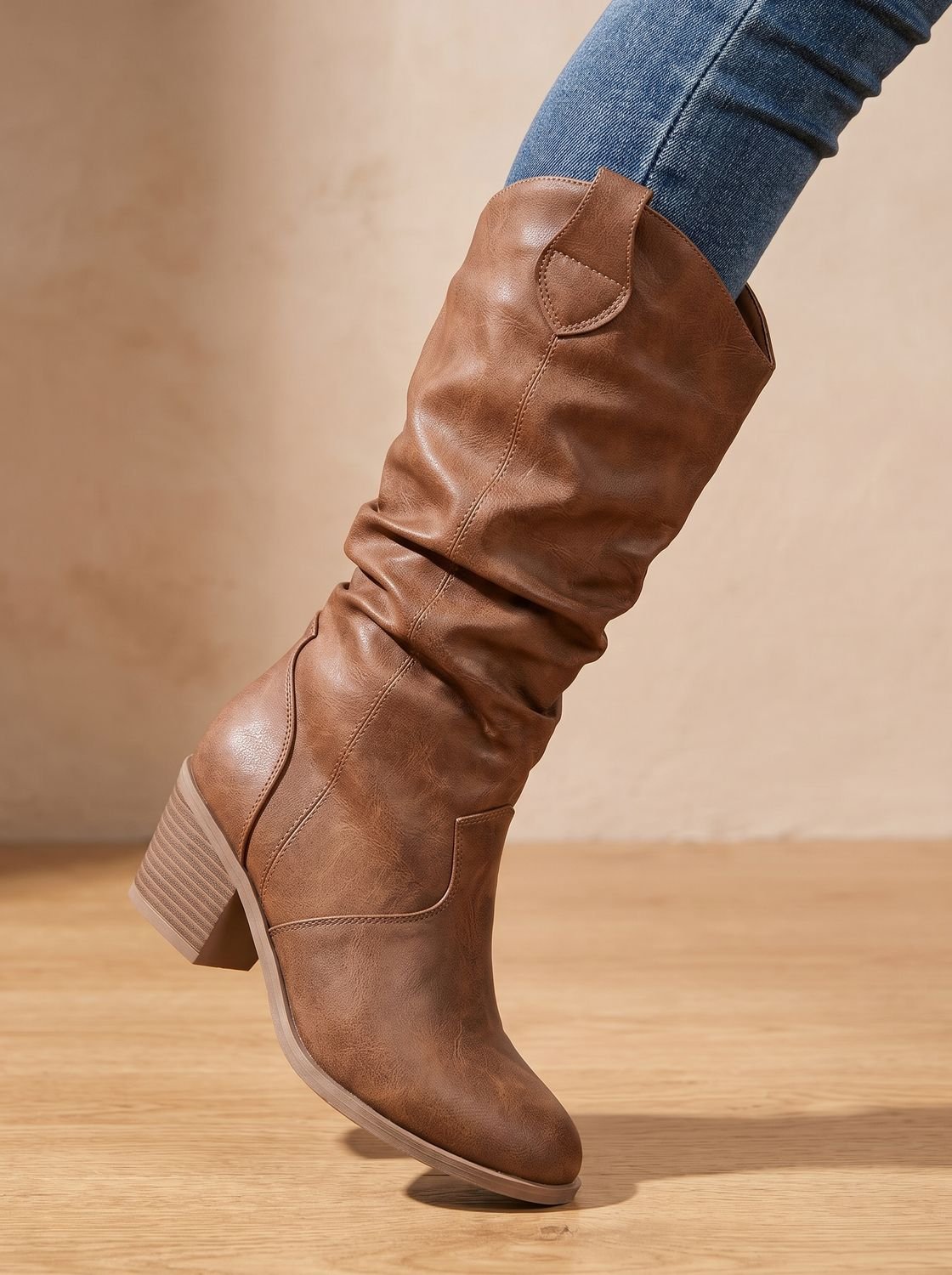 Sabina | Botas Altas Camperas de Caña Ancha Fruncida Efecto Piel