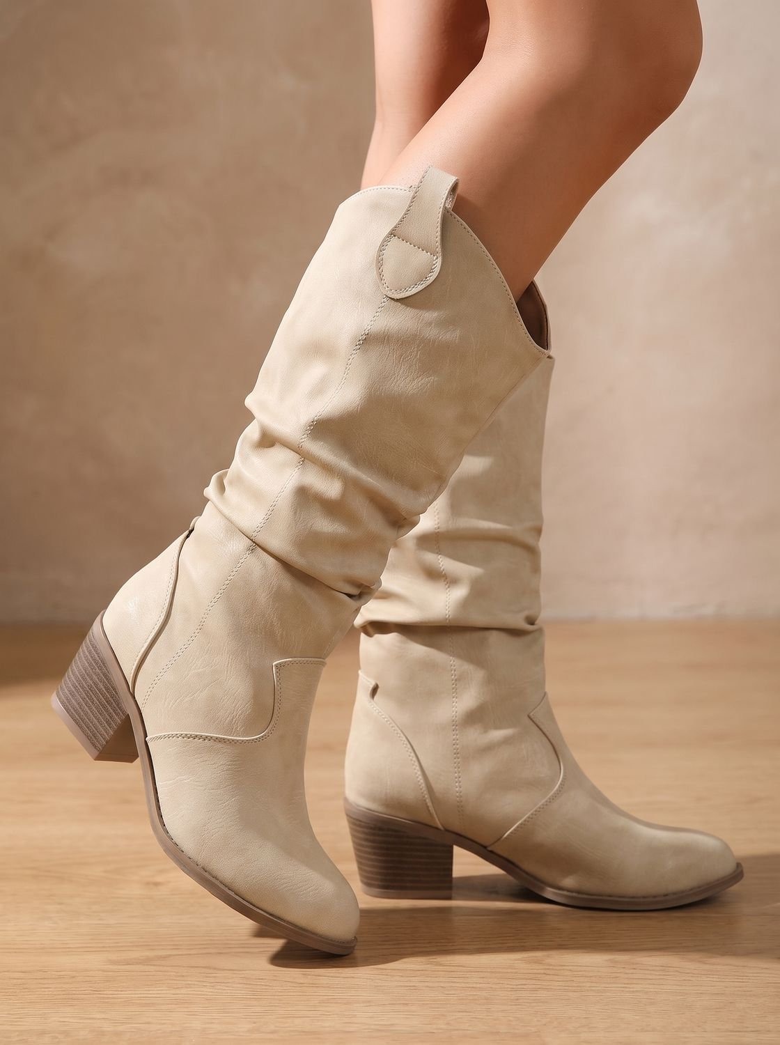 Sabina | Botas Altas Camperas de Caña Ancha Fruncida Efecto Piel