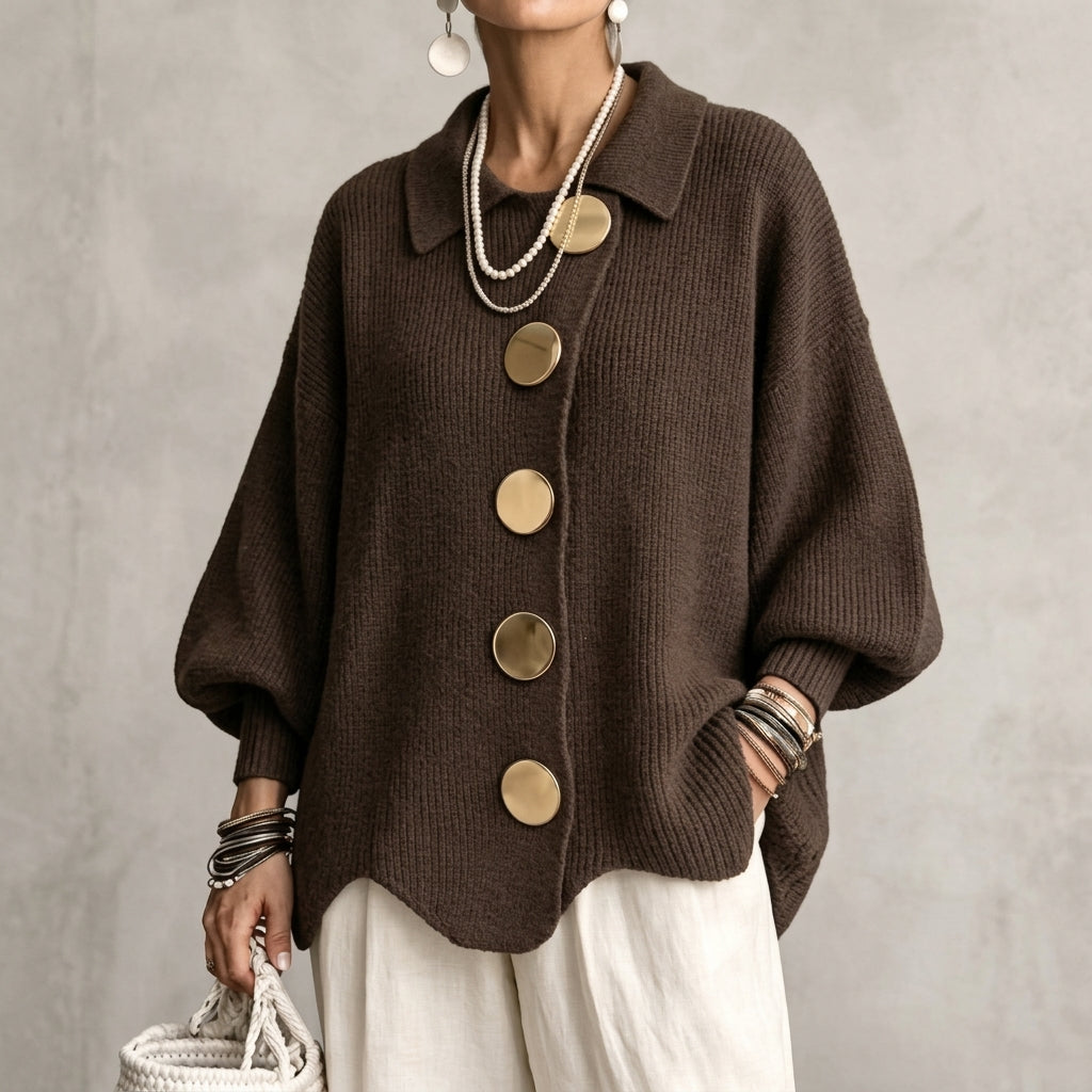 Cárdigan oversize mujer con botones grandes y mangas farol