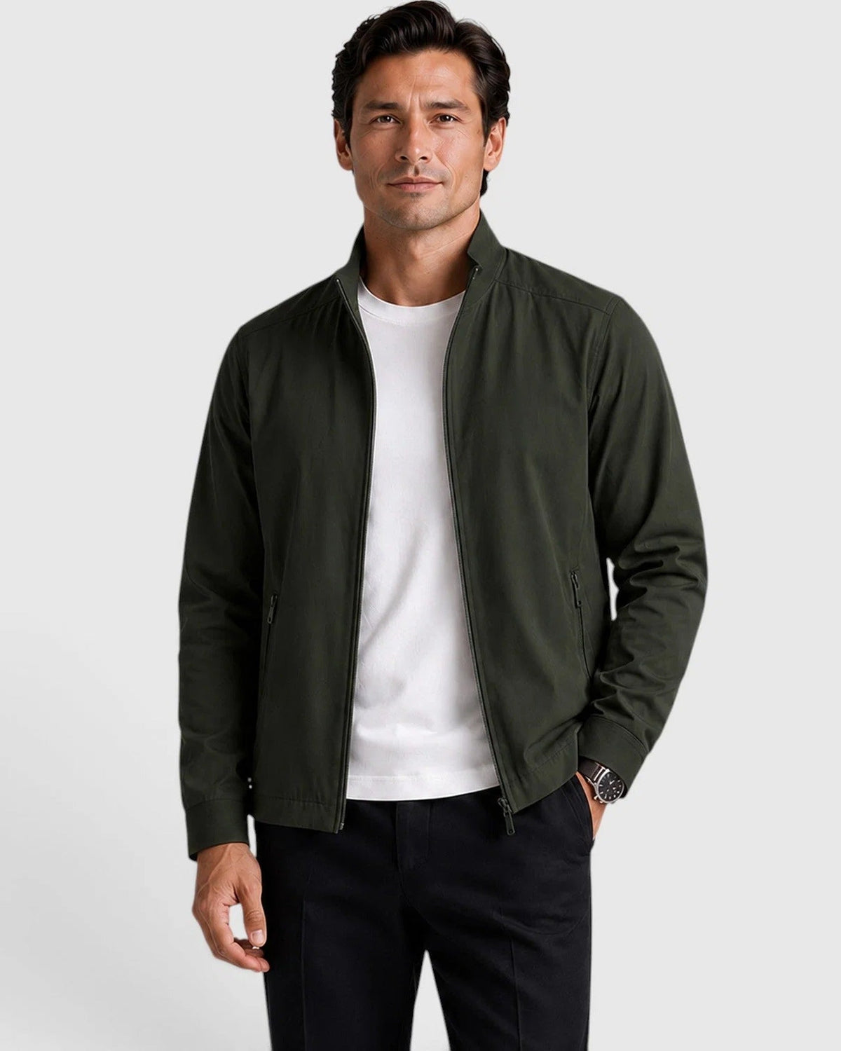 Sancho | Chaqueta de Hombre con Cuello Alto y Cremallera Frontal - Verde oliva