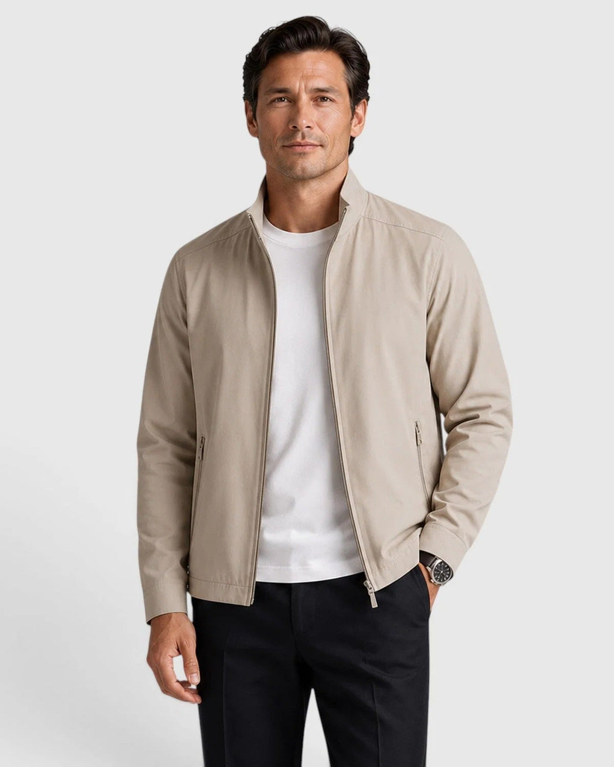 Sancho | Chaqueta de Hombre con Cuello Alto y Cremallera Frontal - Beige