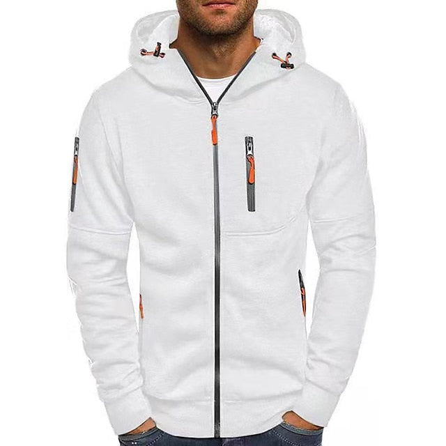 Santiago | Sudadera con Capucha y Cremallera de Felpa Suave para Hombre - Blanco