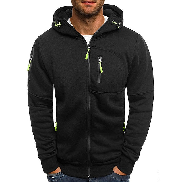 Santiago | Sudadera con Capucha y Cremallera de Felpa Suave para Hombre - Negro