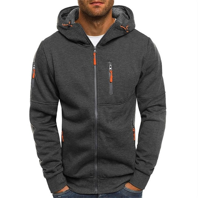 Santiago | Sudadera con Capucha y Cremallera de Felpa Suave para Hombre - Gris oscuro