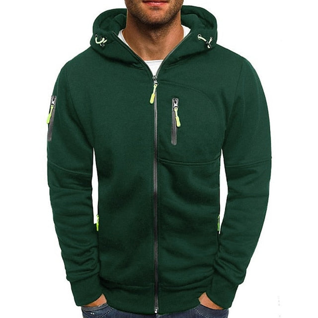 Santiago | Sudadera con Capucha y Cremallera de Felpa Suave para Hombre - Verde