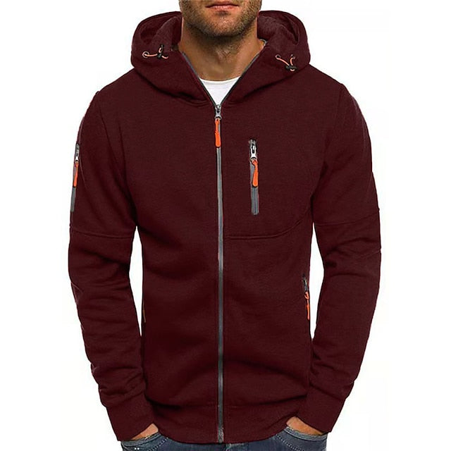 Santiago | Sudadera con Capucha y Cremallera de Felpa Suave para Hombre - Burdeos