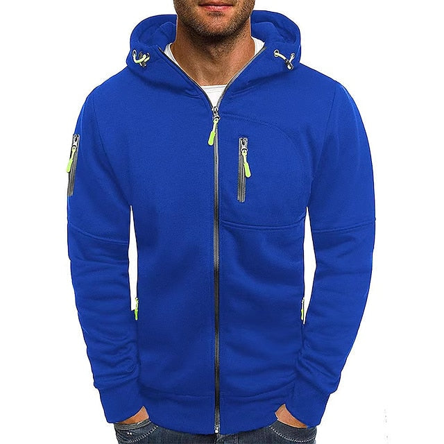 Santiago | Sudadera con Capucha y Cremallera de Felpa Suave para Hombre - Azul