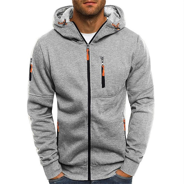 Santiago | Sudadera con Capucha y Cremallera de Felpa Suave para Hombre - Gris claro