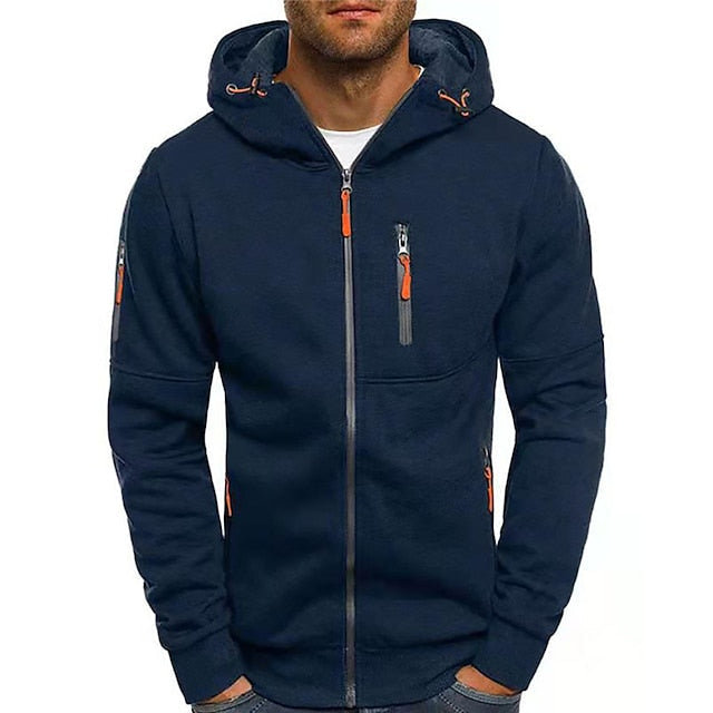 Santiago | Sudadera con Capucha y Cremallera de Felpa Suave para Hombre - Azul marino