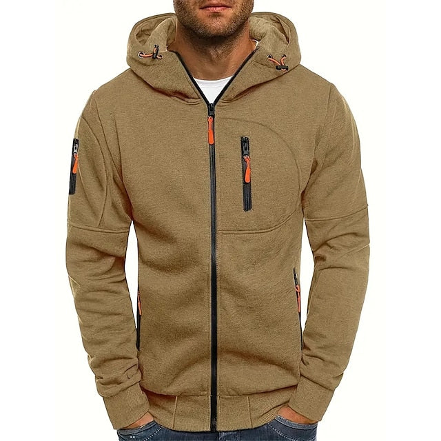 Santiago | Sudadera con Capucha y Cremallera de Felpa Suave para Hombre - Caqui