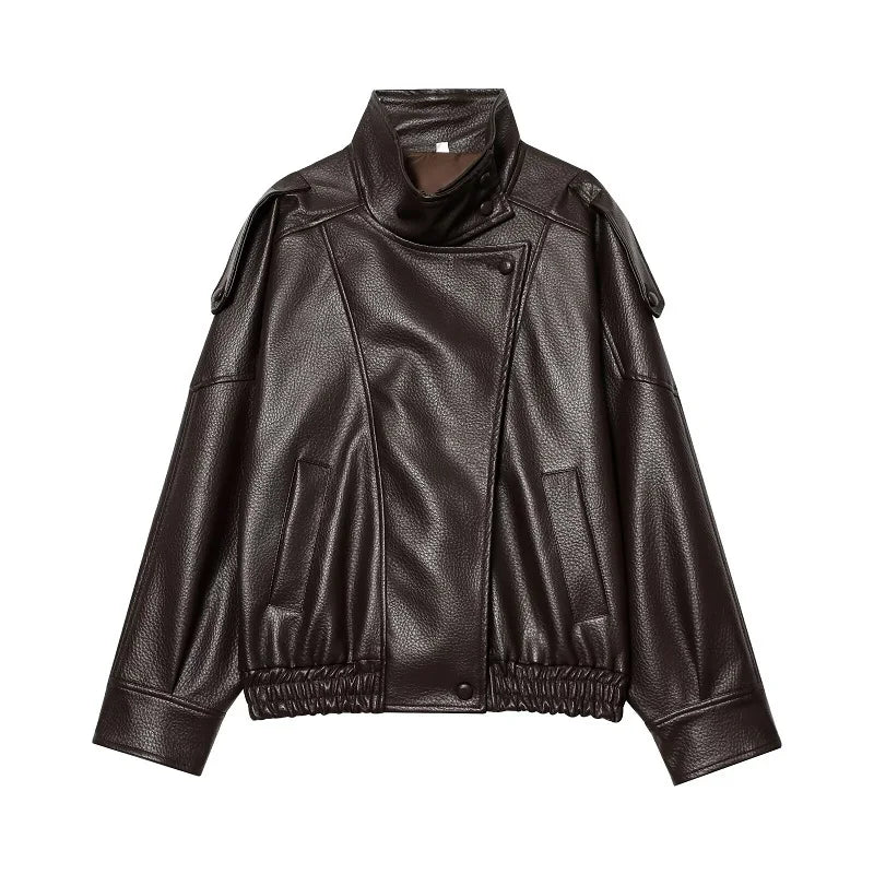 Selma | Cazadora Oversize Efecto Piel con Cuello Alto