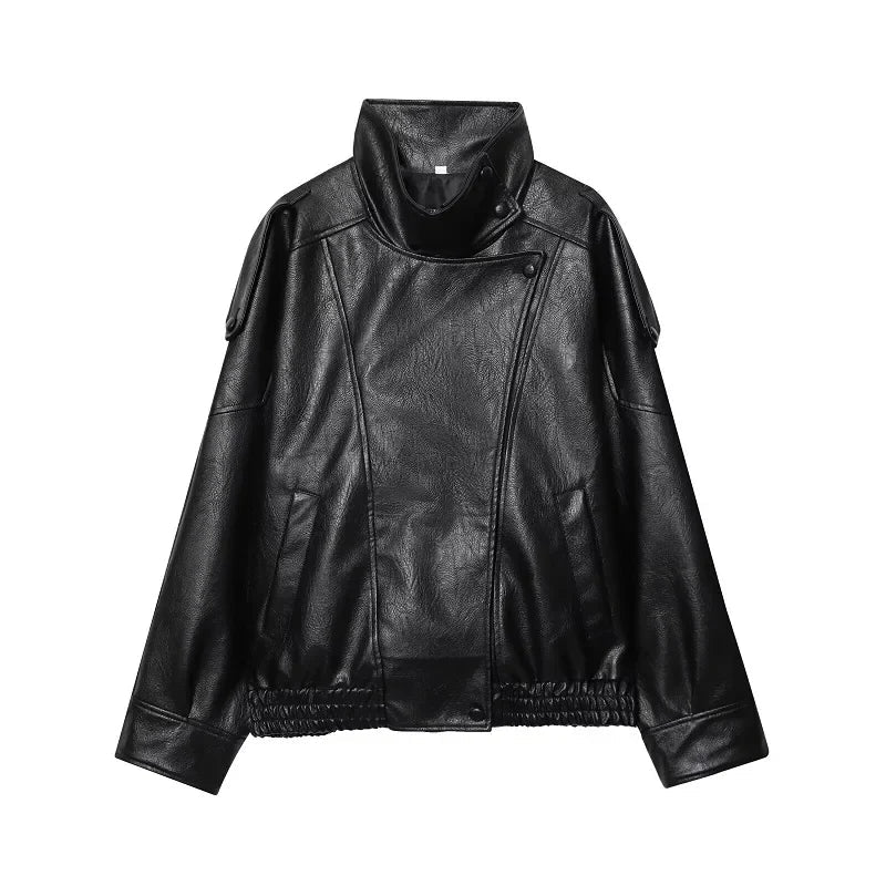 Selma | Cazadora Oversize Efecto Piel con Cuello Alto