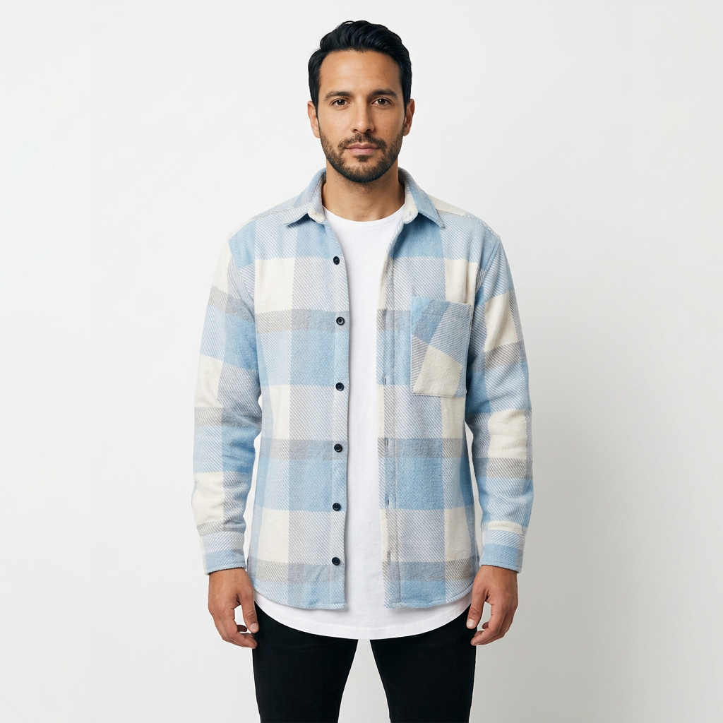 Sergio | Sobrecamisa de Cuadros para Hombre con Bolsillos de Pecho - Azul claro