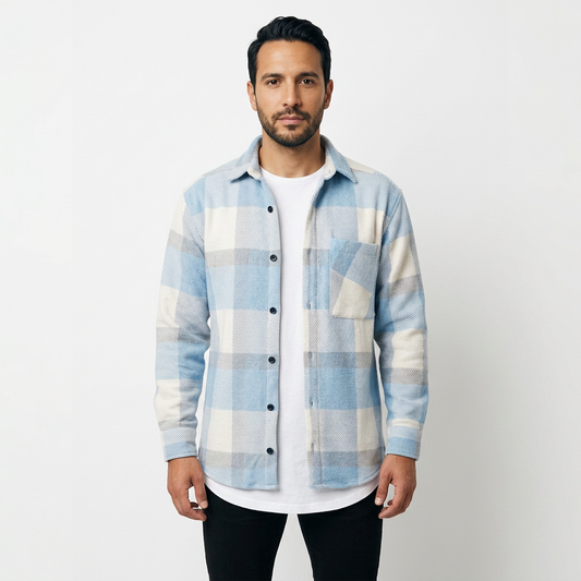 Sergio | Sobrecamisa de Cuadros para Hombre con Bolsillos de Pecho - Azul claro