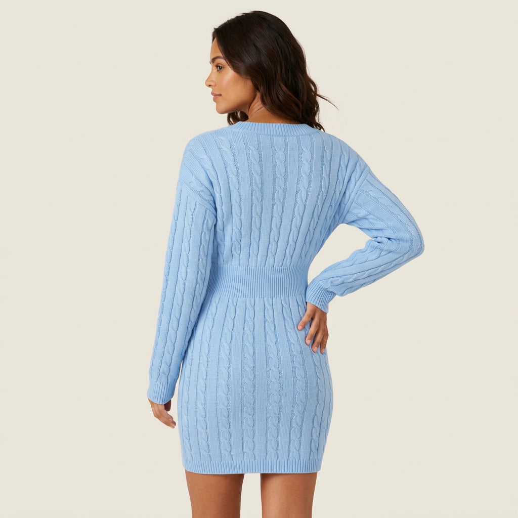 Severina | Vestido Jersey Corto de Punto de Ochos con Escote en Pico