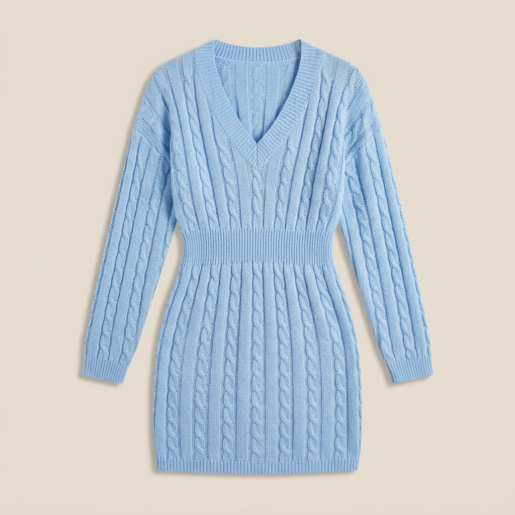Severina | Vestido Jersey Corto de Punto de Ochos con Escote en Pico
