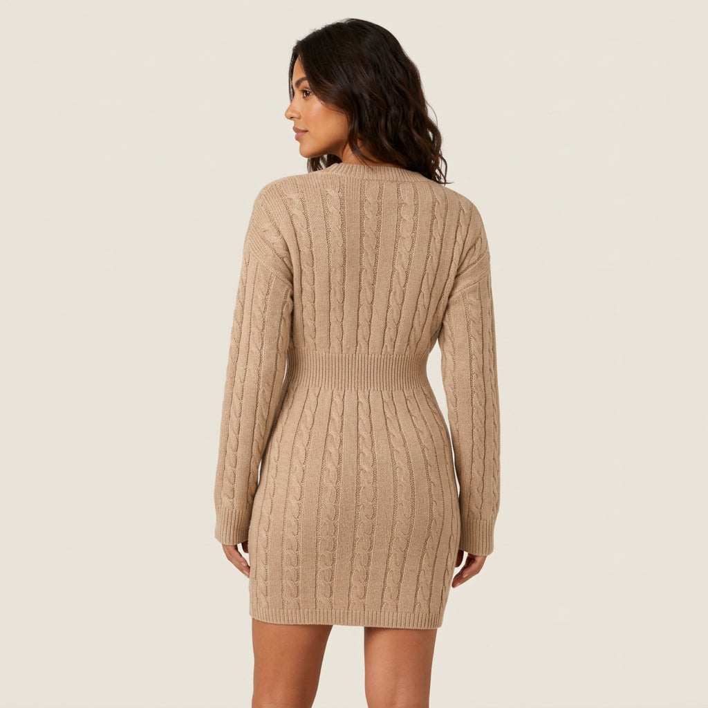 Severina | Vestido Jersey Corto de Punto de Ochos con Escote en Pico