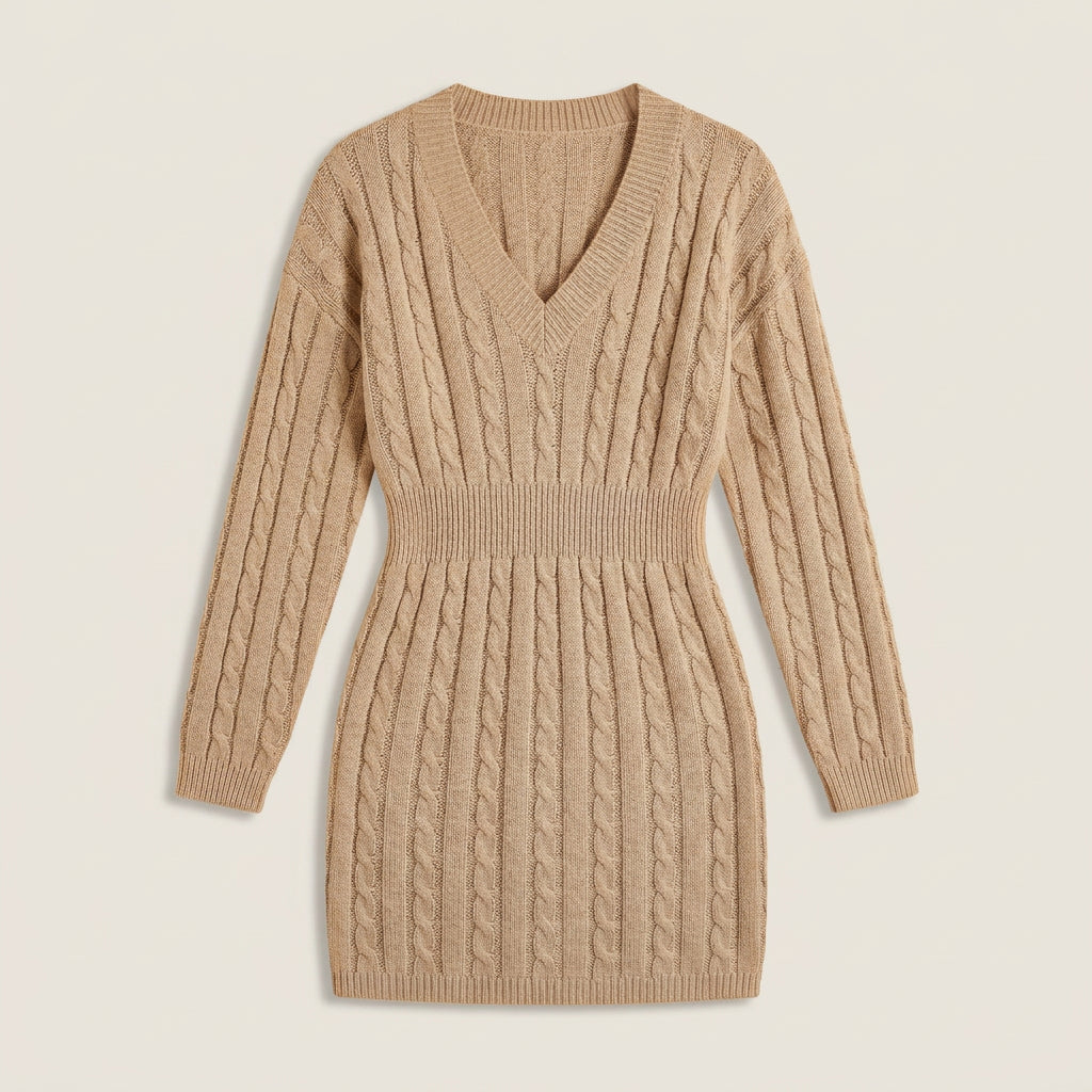 Severina | Vestido Jersey Corto de Punto de Ochos con Escote en Pico