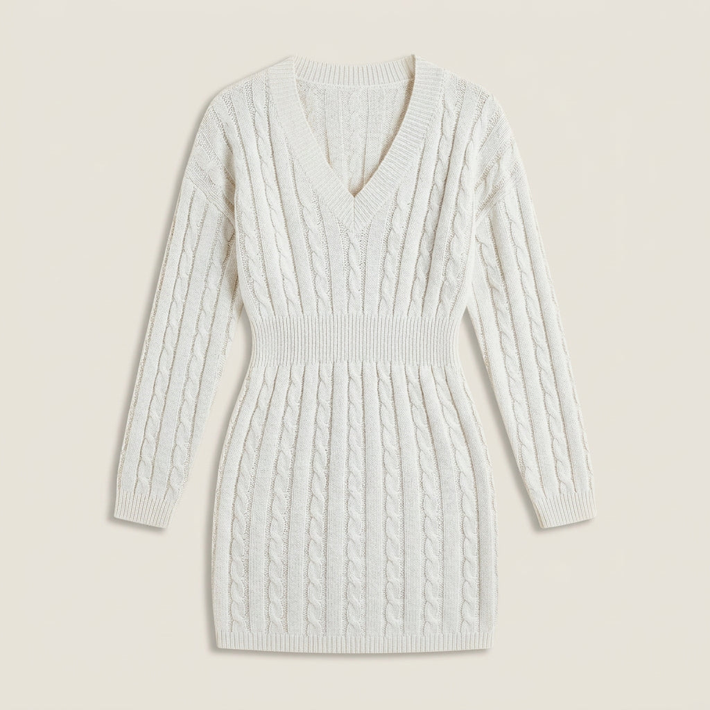 Severina | Vestido Jersey Corto de Punto de Ochos con Escote en Pico