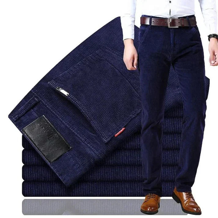 Severino | Pantalón de Pana Clásico de Corte Recto para Hombre - Azul marino