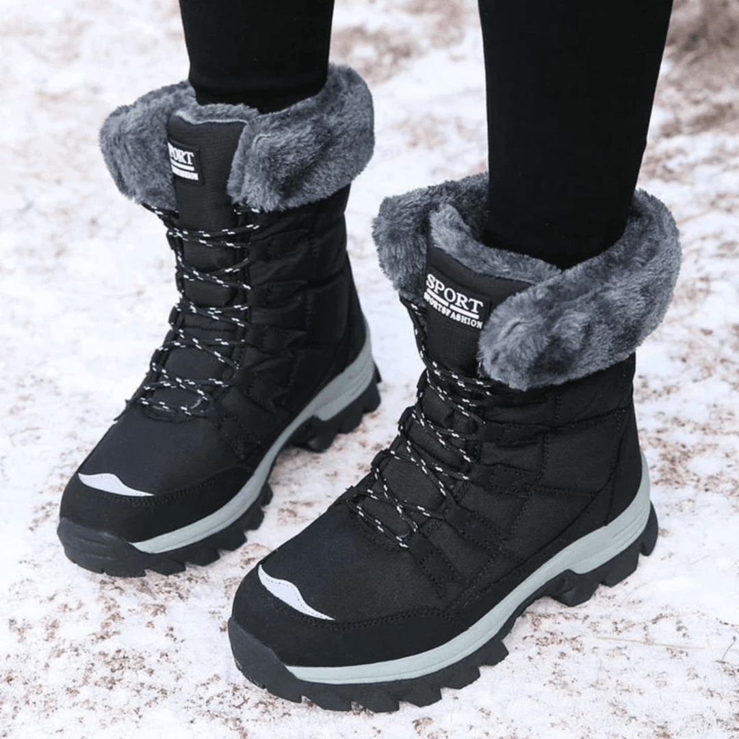 Silvana | Botas de Nieve con Cordones y Forro de Pelo Sintético - Negro