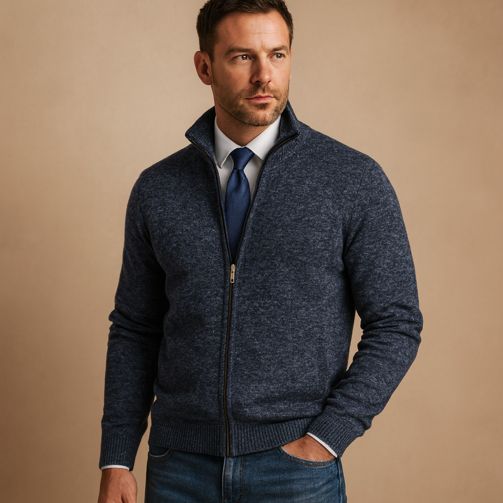 Simón | Chaqueta de Punto con Cremallera y Cuello Alto para Hombre - Azul marino