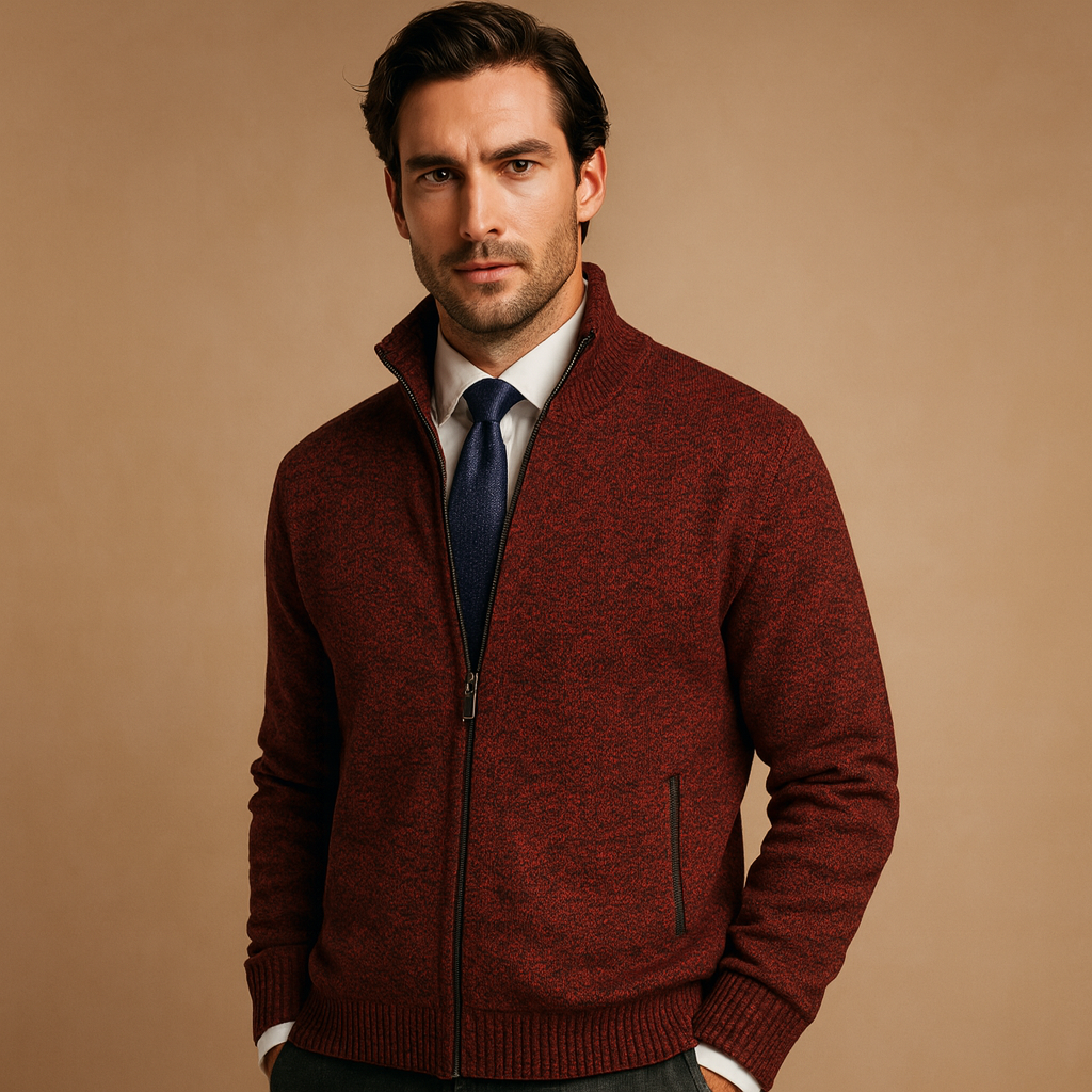 Simón | Chaqueta de Punto con Cremallera y Cuello Alto para Hombre - Rojo
