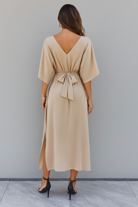 Socorro | Vestido Largo Satinado con Escote en Pico y Abertura Lateral - vista 2