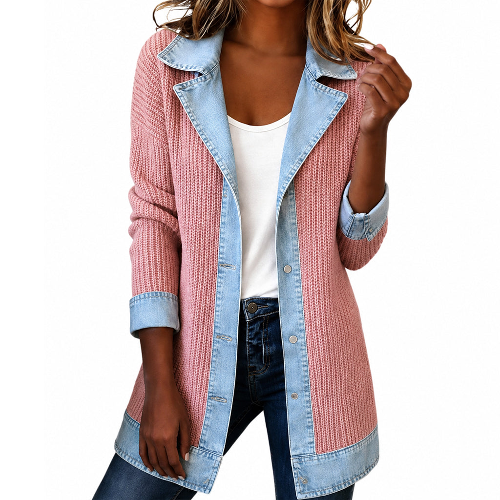 Chaqueta vaquera mujer con mangas de punto canalé