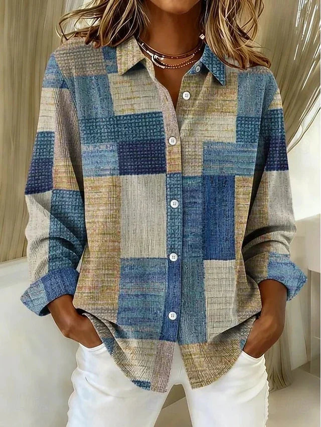 Merritt™ Blusa Patchwork Vintage con Botones Frontales