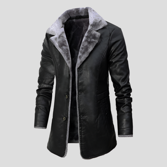 Tadeo | Chaquetón de Hombre Efecto Piel con Solapa y Forro de Pelo Sintético - Negro